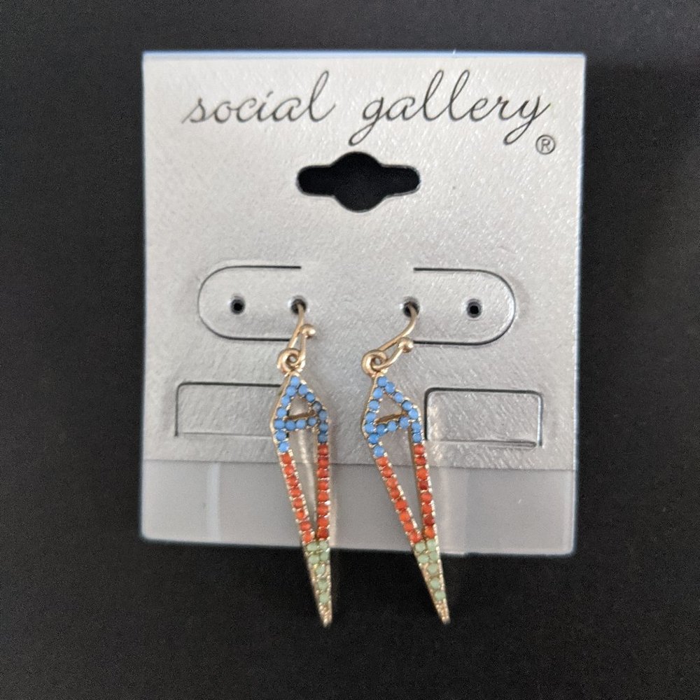 Blue, Orange, and Green Geometric Earrings